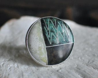 Cloisonné Enamel Ring: Japanese Design, Sterling Silver, UK Size P