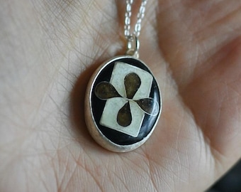 Cloisonne Enamel Necklace: Sterling Silver Japanese Clover Pendant