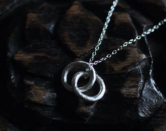 Sterling Silver Double Ring Necklace, Japanese Design, Anniversary Gift