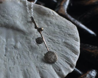 Oxidized Sterling Silver Snow Moon Flower Pendant, Japanese Necklace