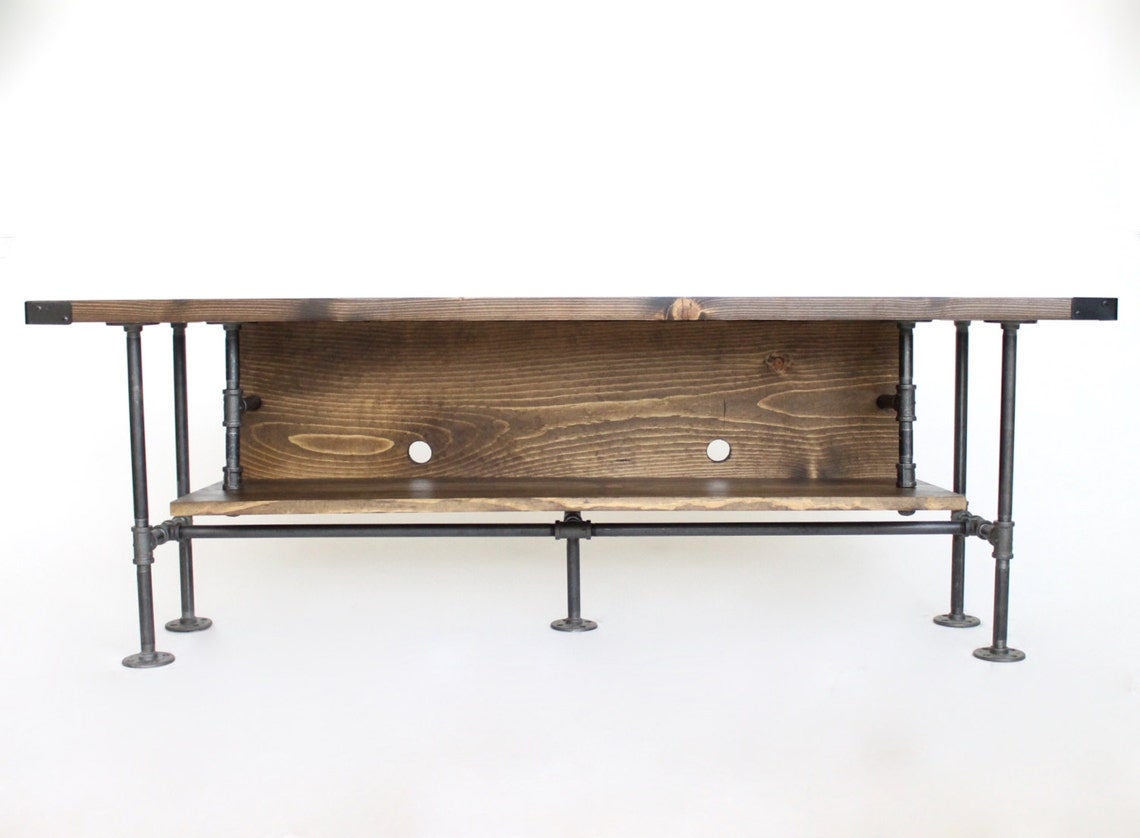 Industrial Style Long TV Console Table with Backing Board Etsy