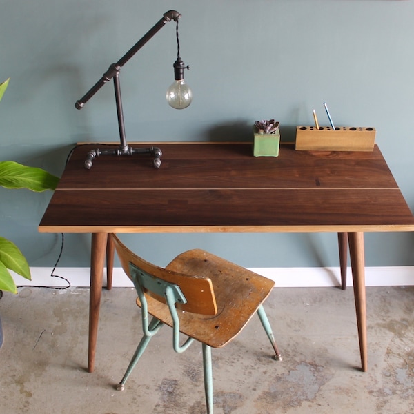 MCM Writing Desk | Mid Century Modern Desk | Small Wood Desk | Walnut Writing Desk | Home Office Desk | Minimal Wood Desk | Solid Wood Desk