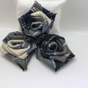 Muted Blue Stewart Tartan Rose Brooch