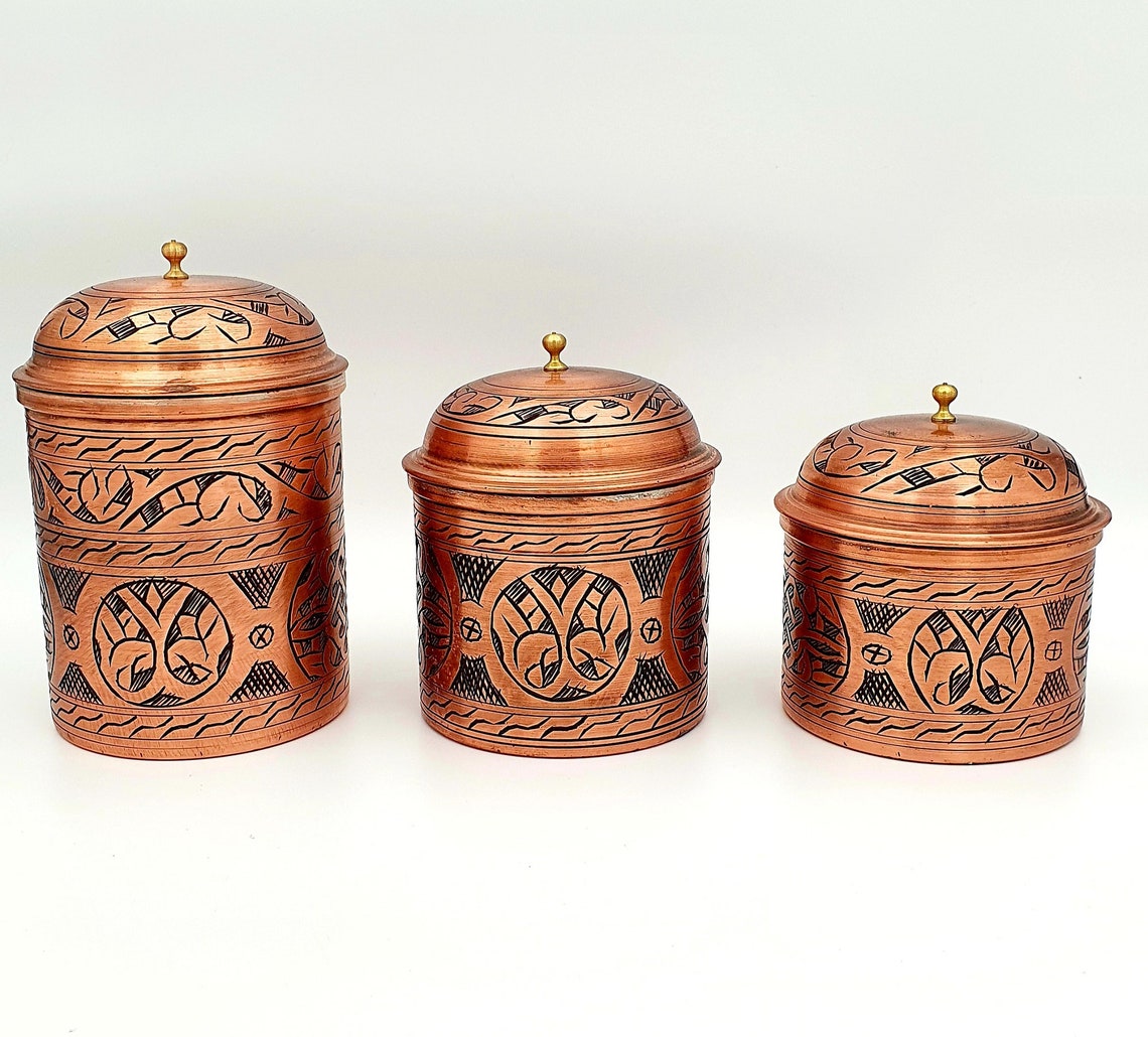 Handmade Copper Spice Set of Three Copper Spice Jars Antique | Etsy