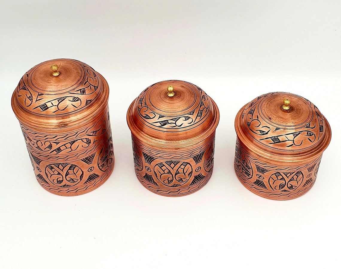 Handmade Copper Spice Set of Three Copper Spice Jars Antique | Etsy
