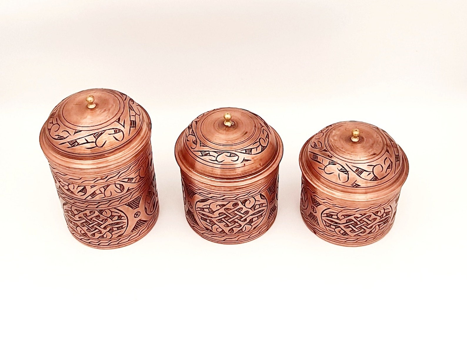 Handmade Copper Spice Set of Three Copper Spice Jars Antique | Etsy