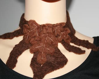 Costume. Festival clothes.OOAK Wearable Art Pixie Fairy Soft Brown Merino wool Felted Ivy Leaf Toadstool Woodland Nymph leaf Necklace