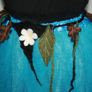 Beautiful Woodland Pixie Fairy Felt Belt/Skirt/Scarflette OOAK Wearable Art. Ready to send. Black and green. Leaves and white flower.