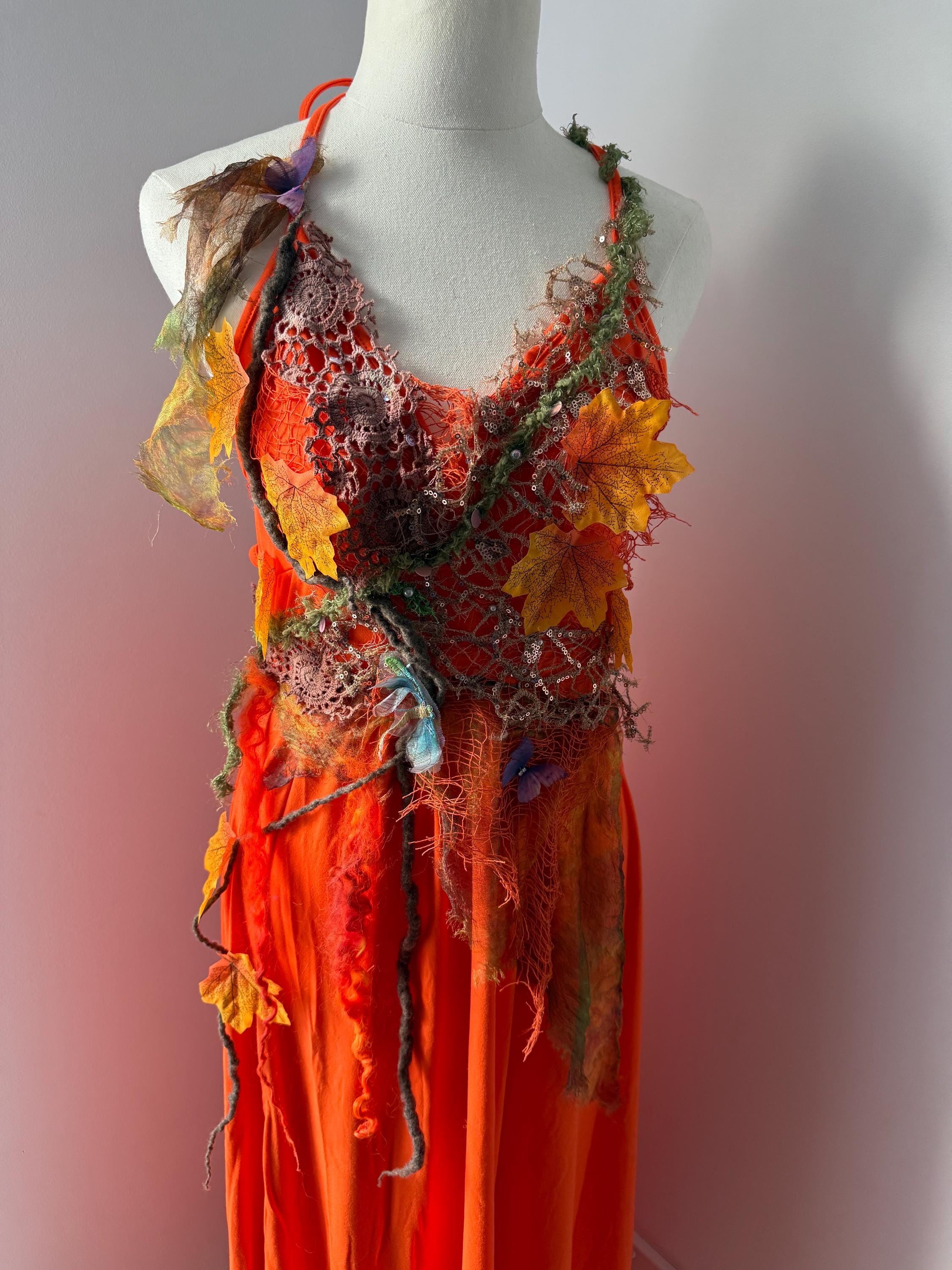 Beautiful Forest Ethereal Dress! Leafy Textile Moss Art to Wear. Size Small. Size S Embellished Wearable Art. Delicate Long Cascading Vines.
