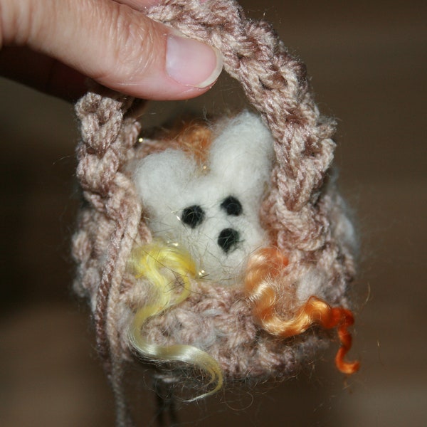 Enchanting Forest Fairy tale Easter Bunny in a basket. Felted Soft Merino wool. Crochet Hand spun art yarn. OOAK. Hand Made In Australia.