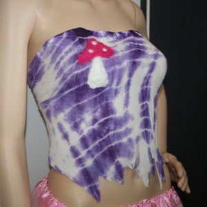 Cool Needle Felted Toadstool Fairy Pixie Top. OOAK Wearable Art. Ready to send. Soft Merino wool. Purple. One size fits most upcycled top.