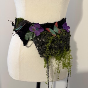 Creepy Crawlies! Halloween belt/Neck piece. Spooky Woodland Felted Belt with insects, flowers, vines, Cascading effect. OOAK Wearable Art.