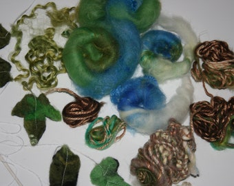 Fibre Art Craft Bundle With Hand spun art yarn 19. Hand spun artsy novelty art yarn. Weaving supply. Mixed fibres.Silk.Soft Merino Wool.