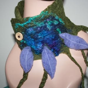 Felted Colourful 'Fairytale treasure'. Neck Warmer Merino Wool. OOAK. Hand made. Cowl. Neck Cuff. Curls, silk and wool nepps.