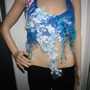 Top etéreo de sirena de mariposa de fieltro Nuno. ¡Top de sirena de sirena de ninfa de agua de fieltro de bosque! Arte OOAK. Tonos azules acuosos. Disfraz de sirena.