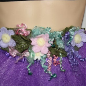 Beautiful Woodland Fairytale Flower Pixie Fairy Felt Belt/Skirt/Scarflette OOAK Wearable Art. Ready to send.  Purple, pink white flowers.