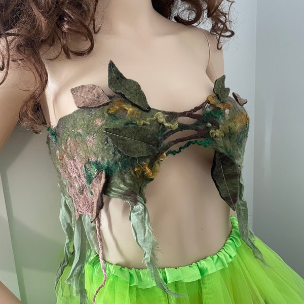 Nuno Felted Woodland Goddess Top. Tree branches and Leaves Top. OOAK Wearable Art. Ready to send. Soft Merino wool. Green and brown.