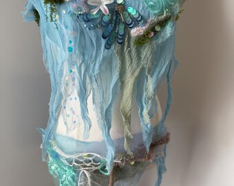 Ocean Mermaid Festival Ethereal Outfit! Ship wreck. Drift wood. Seaweed. Textile art to wear top and belt.Size adjustable.OOAK wearable art.