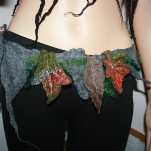 Beautiful Grey Woodland Pixie Fairy Felt Pouch bag Belt/Skirt/Scarflette OOAK Wearable Art. Ready to send. Grey. Leaves and mohair curls.