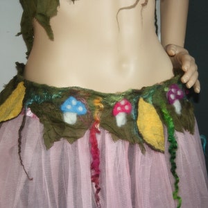 Beautiful Woodland Fairy tale Pixie Fairy Felted Toadstool Belt. Leaves, vines Roots. OOAK Wearable Art. Romantic Woodland skirt topper.