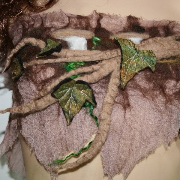 Nuno Felted Woodland Goddess Top. Tree branches and Leaves Top. OOAK Wearable Art. Ready to send. Soft Merino wool. Brown and green top.