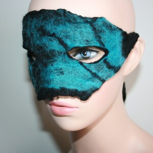 Felted Butterfly Masquerade Mask. Butterfly Forest. Unique OOAK. Wet felted face mask. Felted. Soft Merino wool. Black and blue. image 4