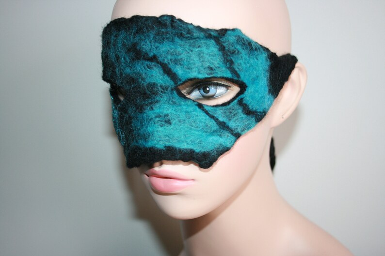 Felted Butterfly Masquerade Mask. Butterfly Forest. Unique OOAK. Wet felted face mask. Felted. Soft Merino wool. Black and blue. image 4