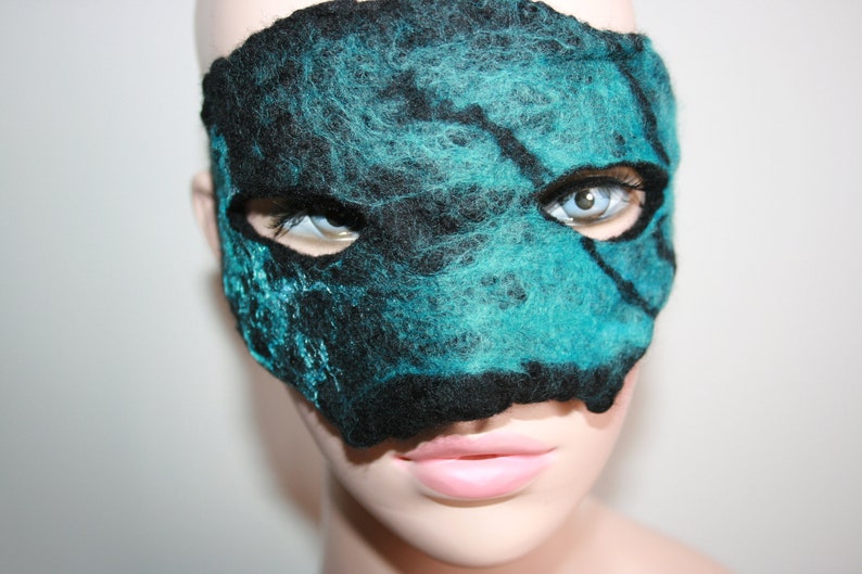 Felted Butterfly Masquerade Mask. Butterfly Forest. Unique OOAK. Wet felted face mask. Felted. Soft Merino wool. Black and blue. image 1