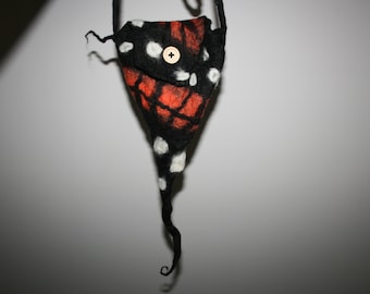 Butterfly Wing Felted Bag. Pixie Fairy Bag With Gorgeous Pointy and curly detail. Black Witch's bag. Soft Merino wool. Wooden button.