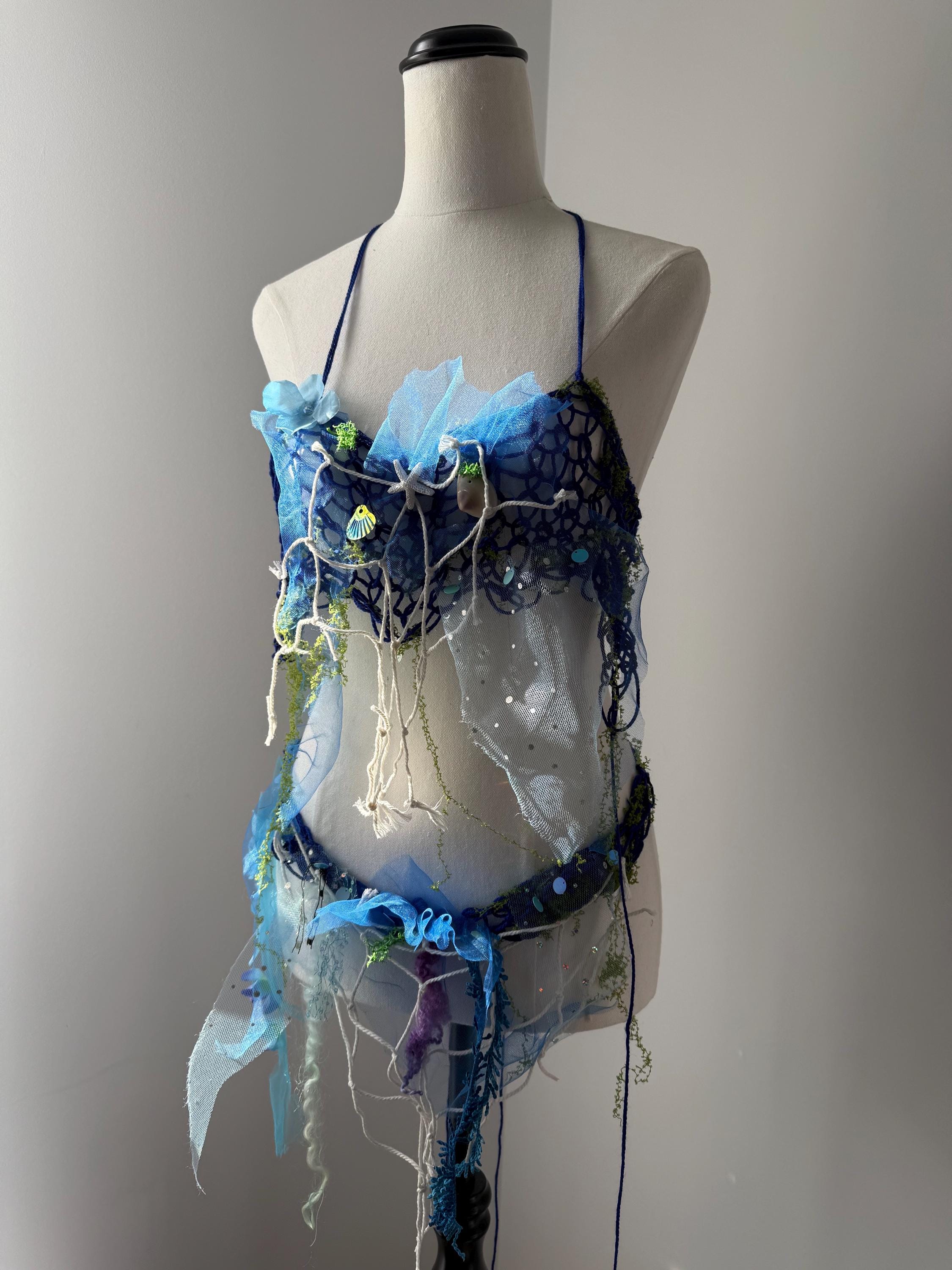 Unique Mermaid Water Nymph Fairy Festival Ethereal Outfit! Delicate Textile  Art to Wear Top and Belt. Size Adjustable.ooak Wearable Art. XS - Etsy