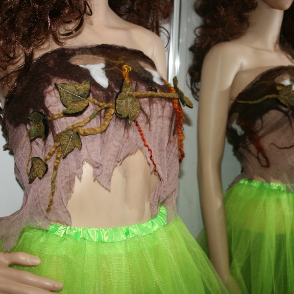 Nuno Felted Woodland Goddess Top. Tree branches and Leaves Top. OOAK Wearable Art. Ready to send. Soft Merino wool. Brown and green top.