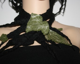 Witchy Felted Ivy Leaf Woodland Nymph Scarf. Pixie Fairy. Festival clothes.OOAK Wearable Art. Soft Merino wool. Neck warmer.
