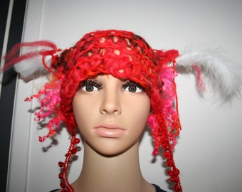 Freeform Knit Hat. Made With My Hand spun art yarn. OOAK Wearable Art.Soft Merino wool. Soft Mixed wool. Hand made. Unique forest fairy hat.