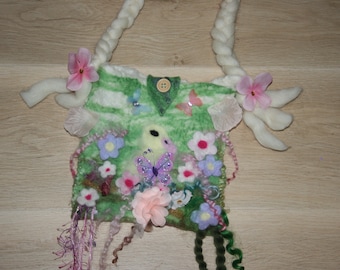 Beautiful Fairytale Woodland Felted Bag With needle felted duck Bird detail.Soft Australian Merino wool.OOAK Art to wear.