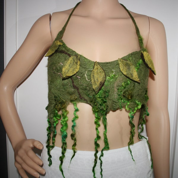 Nuno Felted Woodland Goddess Top. Tree branches and Leaves Top. OOAK Wearable Art. Ready to send. Soft Merino wool. Green and brown.