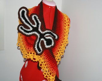 Dreaming Hot Colours Freeform Crochet Capelet. Unique. One Of A Kind Wearable Art.