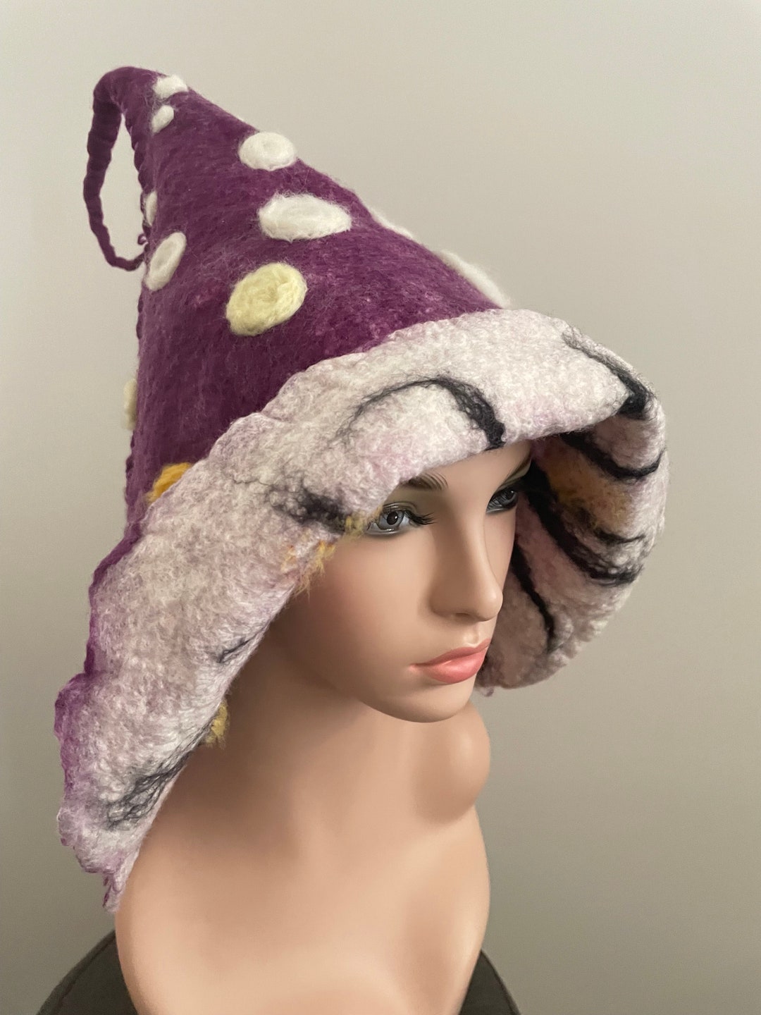 Beautiful Felted Toadstool Hat. Stripes on Inside. Made by Myself With ...