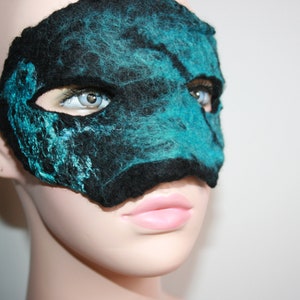 Felted Butterfly Masquerade Mask. Butterfly Forest. Unique OOAK. Wet felted face mask. Felted. Soft Merino wool. Black and blue. image 3