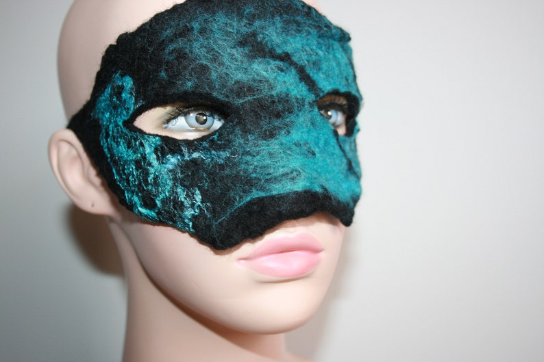 Felted Butterfly Masquerade Mask. Butterfly Forest. Unique OOAK. Wet felted face mask. Felted. Soft Merino wool. Black and blue. image 3
