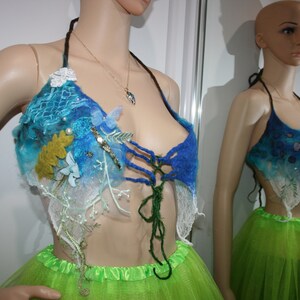 Preciosa blusa de diosa sirena del bosque de fieltro Nuno. Blusa de sirena de ninfa del agua. Arte ponible original. Suave lana merino australiana.