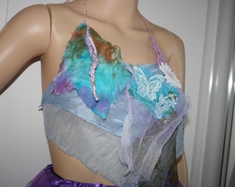Ethereal Fairy top. Art textured top with curls and lace detail. Altered couture. OOAK Art yarn. Gorgeous pastel colours. Size adjustable.