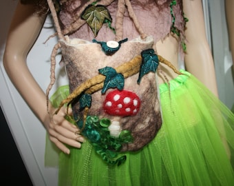 Beautiful Fairy Tale Toadstool Felted Bag. Needle felted, embellished detail. Australian Merino wool. OOAK. Art to wear. Wooden button.