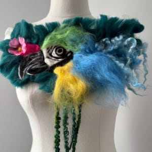 Art to wear Bird necklace/belt piece. Felted Bohemian Hippie Belt with bird, flowers, vines, Cascading effect. OOAK Wearable Art. Romantic.