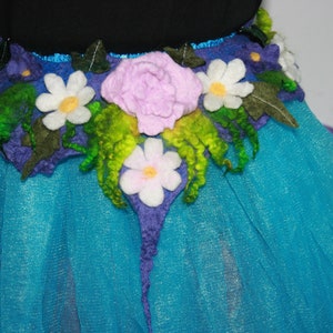 Beautiful Woodland Fairytale Flower Pixie Fairy Felt Belt/Skirt/Scarflette OOAK Wearable Art. Ready to send.  Purple, pink white flowers.