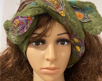 Australian Bush Felted Head scarf. Dread wrap. Crown/Headband/Necklace/Scarflette/Belt. Ready to send. Soft Australian an Merino wool.