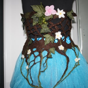 Custom made to order~ Beautiful Woodland Fairytale Flower Pixie Fairy Felted Corset Bodice Belt. Lattice Roots and Ivy. Boho fairy belt.