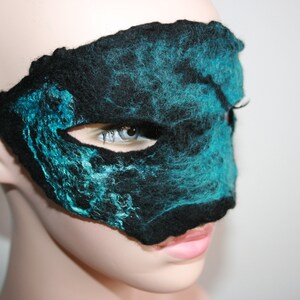 Felted Butterfly Masquerade Mask. Butterfly Forest. Unique OOAK. Wet felted face mask. Felted. Soft Merino wool. Black and blue. image 2