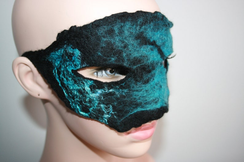 Felted Butterfly Masquerade Mask. Butterfly Forest. Unique OOAK. Wet felted face mask. Felted. Soft Merino wool. Black and blue. image 2