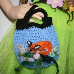 Needle Felted Fox Woodland Bag With Gorgeous Mohair curls detail. Crocheted bag. Soft Against skin Merino wool. Fox.