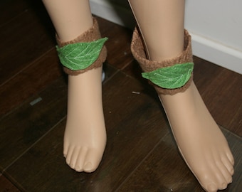 Felt Woodland Folk Ankle Cuffs. Leaf Felted anklets. Boot cuffs. Nymph Dreamy Felted Leg Warmers. OOAK Wearable Art. Pixie Fairy Accessory.